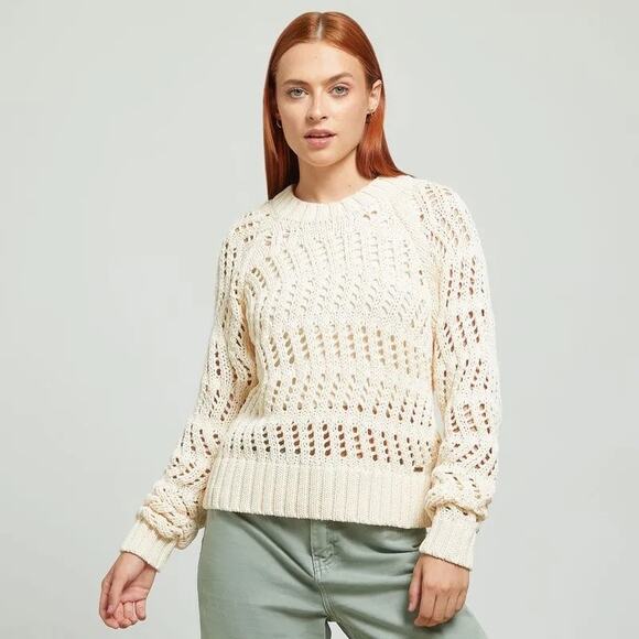 American Eagle Cream Crochet Long Sleeve Sweater Vintage XS Cozy Vintage Y2K - Picture 1 of 7